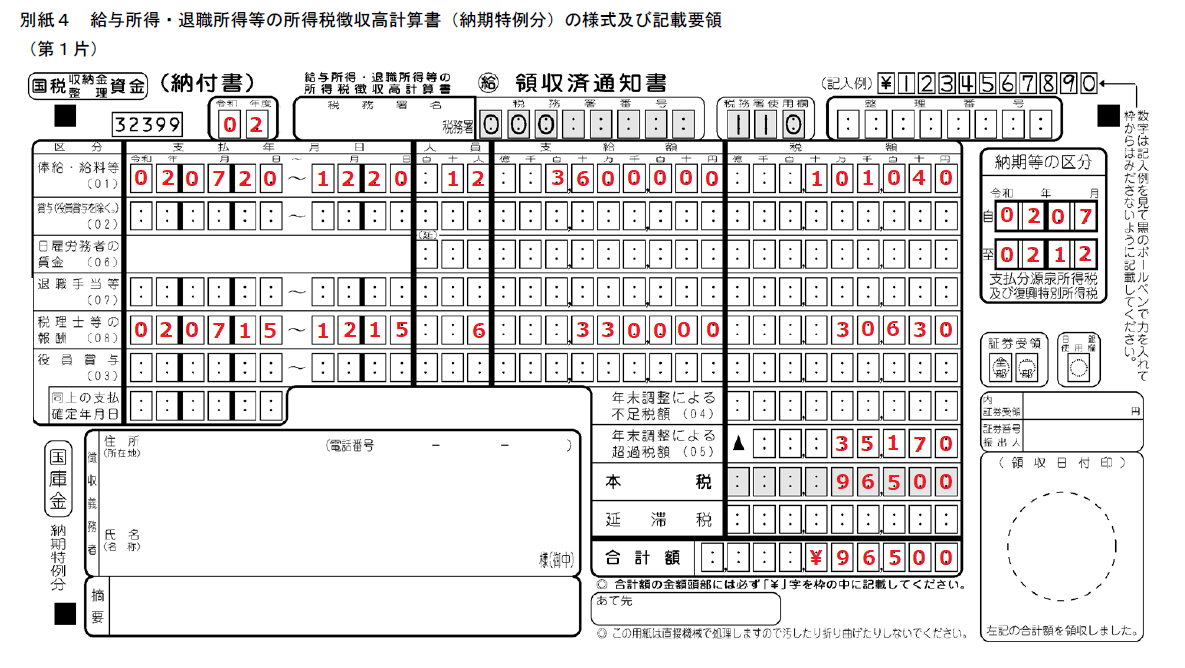 年末調整をした場合の源泉所得税の納期特例分の書き方 柏嵜税務会計事務所 東京都大田区を拠点に活動する税理士 法人・個人の税務顧問 スポット相談などに対応